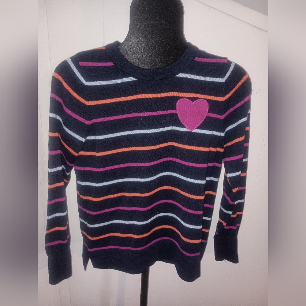 Time and Tru Multicolor Striped Sweater with Heart